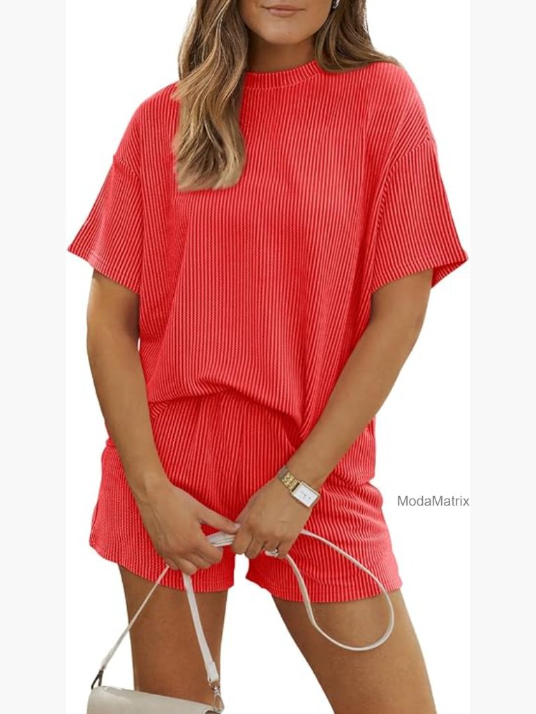 2 Piece Short Set Summer Lounge Matching Outfit Ribbed Loungewear